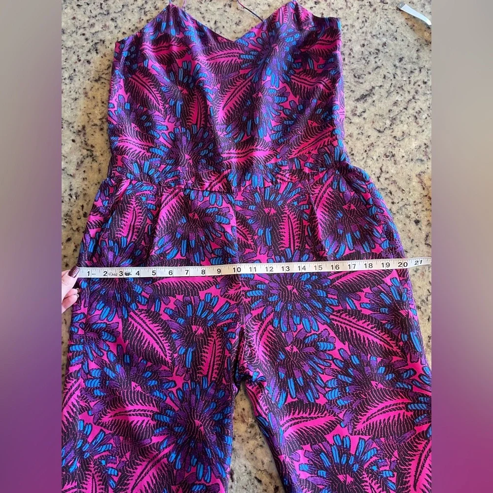 J. Crew Purple & Blue Printed Spaghetti-Strap Jumpsuit